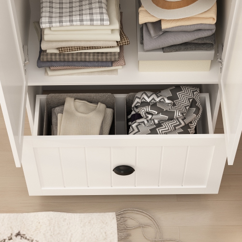 Homsee 70.9 in. H x 86.8 in. W, White Wood Shoe Storage Bench, Coat Hanger & Wardrobe 3-IN-1, White