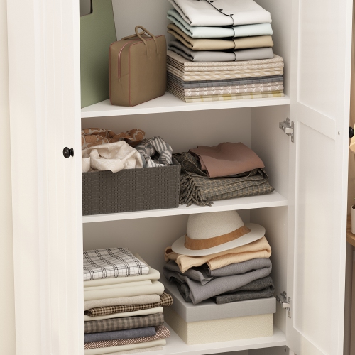 Homsee 70.9 in. H x 86.8 in. W, White Wood Shoe Storage Bench, Coat Hanger & Wardrobe 3-IN-1, White