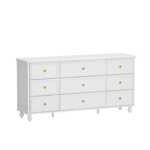 HOMSEE  9-Drawer Wooden Chest Of Drawers, Modern European Style (63 In. W X 31.5 In. H X 15.7 In. D), White