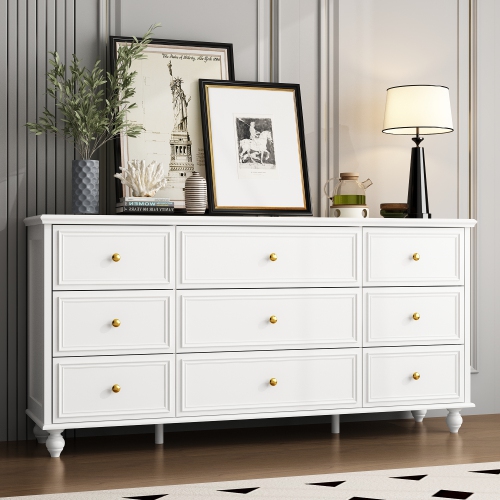 Homsee 9-Drawer Wooden Chest of Drawers, Modern European Style,White