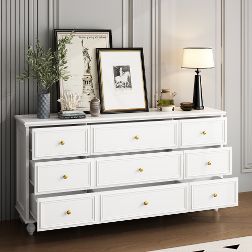 Homsee 9-Drawer Wooden Chest of Drawers, Modern European Style,White