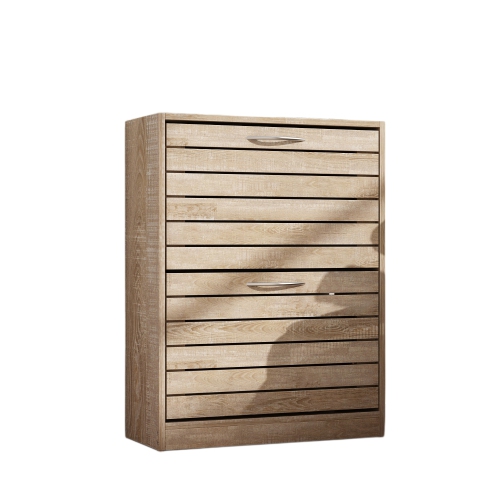 HOMSEE  2-Drawer Shoe Storage Cabinet With Louver Doors, Compact Freestanding Organizer for Entryway & Hallway (22.4" W X 29.5" H X 9.4" H) In Brown