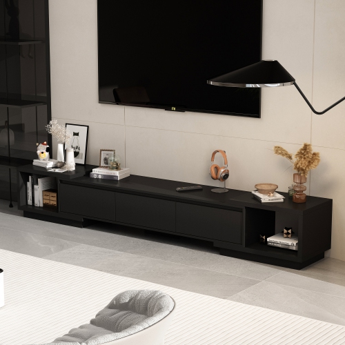 Homsee Black Wood Extendable TV Stand with Drawers Entertainment Center, Fits up to 120 in. TVs, Black