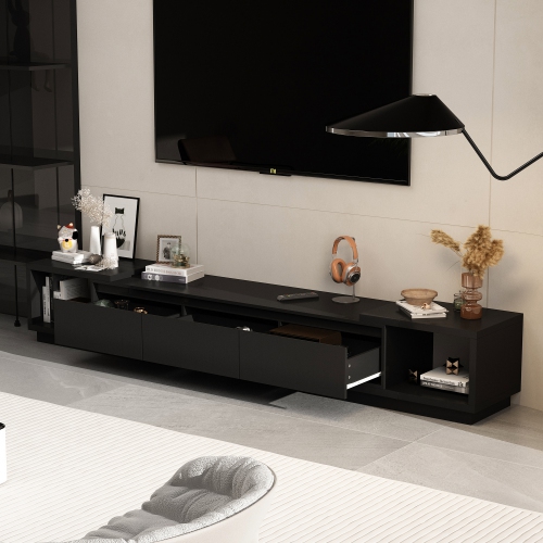 Homsee Black Wood Extendable TV Stand with Drawers Entertainment Center, Fits up to 120 in. TVs, Black
