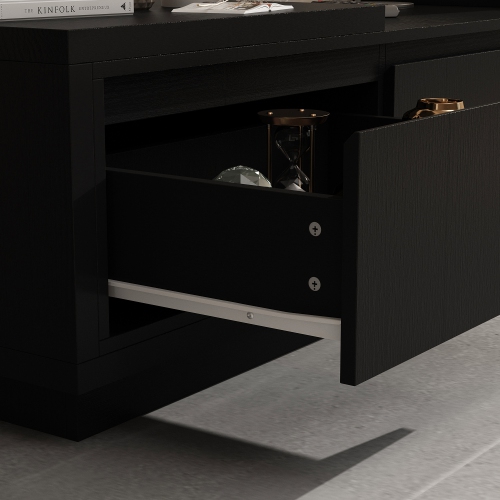 Homsee Black Wood Extendable TV Stand with Drawers Entertainment Center, Fits up to 120 in. TVs, Black