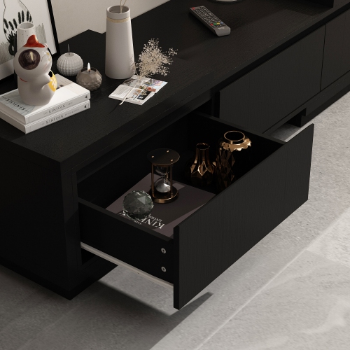 Homsee Black Wood Extendable TV Stand with Drawers Entertainment Center, Fits up to 120 in. TVs, Black