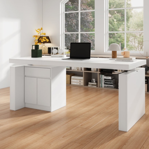 Lorentz 63'' W Height Adjustable L-Shaped Standing Desk with and Cabinet