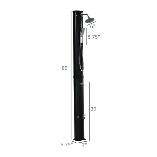 Outsunny 7ft Outdoor Solar Heated Shower w/ 360 Rotating Rainfall & Handheld Shower Head, Foot Shower Faucet, Temperature & Pressure Adjustable,