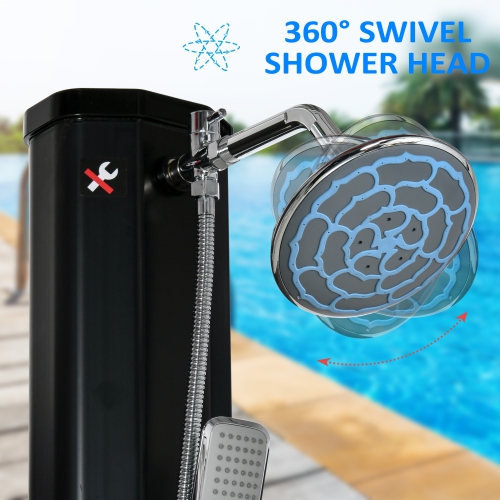 Outsunny 7ft Outdoor Solar Heated Shower w/ 360 Rotating Rainfall & Handheld Shower Head, Foot Shower Faucet, Temperature & Pressure Adjustable,