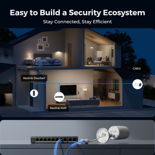 Reolink CX810 - Caméra de surveillance PoE HDR 4K couleur couleur véritable vision nocturne ColorX, détection personne/véhicule/animal, audio