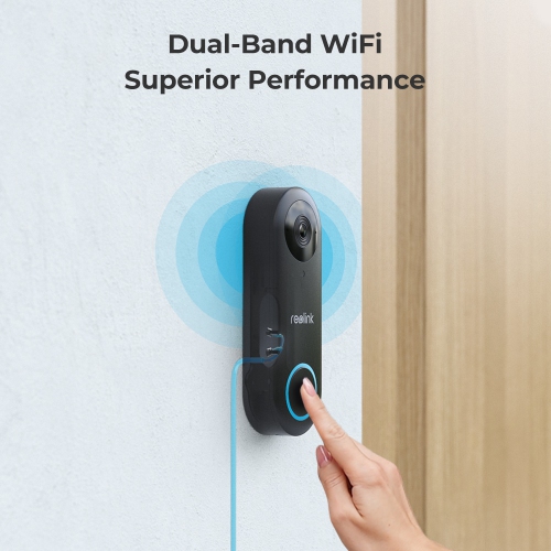 Sonnette vidéo Wi-Fi, sonnette vidéo intelligente Wi-Fi 2K+ avec fil, carillon, détection de personne, caméra de sécurité de porte d'entrée de Reolink