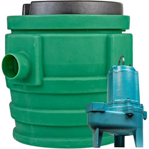 Système de bassin d'égout JR Pit Plus 9JF2V2D de 115 V 4/10 HP, pompe d'égout CIM de 6000 gal/h 9SC-CIM et 20 pi Cordon, vert/bleu/noir, 509673