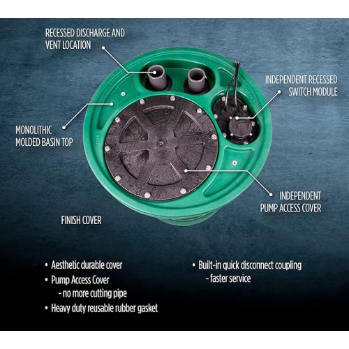 Little Giant 9JF2V2D Pit Plus JR Sewage Basin System with 115-Volt, 4/10 HP, 6000 GPH 9SC-CIM Sewage Pump and 20-Ft. Cord, Green/Blue/Black, 509673