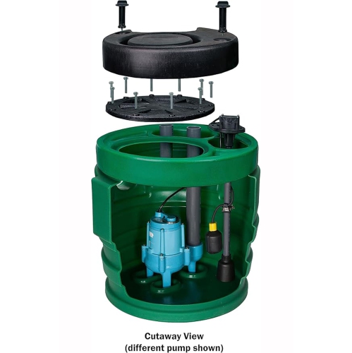 Little Giant 9JF2V2D Pit Plus JR Sewage Basin System with 115-Volt, 4/10 HP, 6000 GPH 9SC-CIM Sewage Pump and 20-Ft. Cord, Green/Blue/Black, 509673