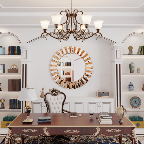 24 Inch High-grade Contemporary Decor Wall Mirror Round Vintage Tawny Starburst Mirror Beveled Edge Sunburst Frame Decor for Living Room Bedroom Foyer