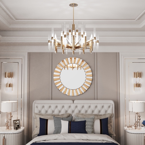 24 Inch High-grade Contemporary Decor Wall Mirror Round Vintage Tawny Starburst Mirror Beveled Edge Sunburst Frame Decor for Living Room Bedroom Foyer