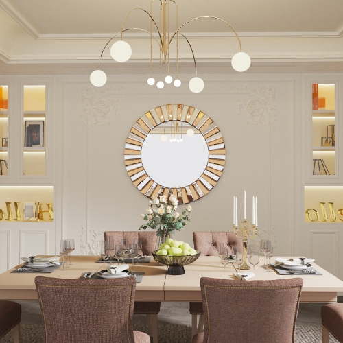 24 Inch High-grade Contemporary Decor Wall Mirror Round Vintage Tawny Starburst Mirror Beveled Edge Sunburst Frame Decor for Living Room Bedroom Foyer