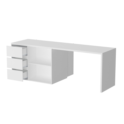 Homsee Spacious White Kitchen Island with Ample Storage, Cabinet Doors, Drawer, and Open Shelving,White