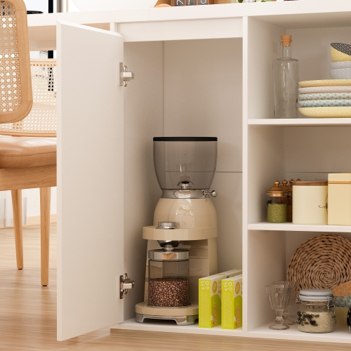 Homsee Spacious White Kitchen Island with Ample Storage, Cabinet Doors, Drawer, and Open Shelving,White