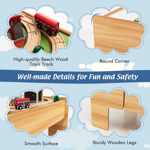 Costway Kids Wooden Train Set & Double-Sided Table Playset w/100 Pieces & Storage Drawer