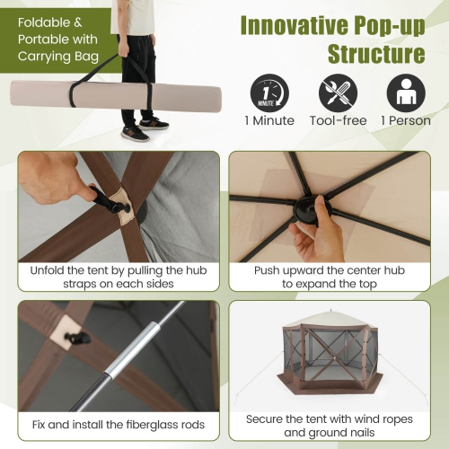 Costway 11.5 X 11.5 FT Pop-up Gazebo Tent with Mesh Netting Walls 2 Removable Privacy Wind Cloths