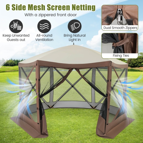Costway 11.5 X 11.5 FT Pop-up Gazebo Tent with Mesh Netting Walls 2 Removable Privacy Wind Cloths