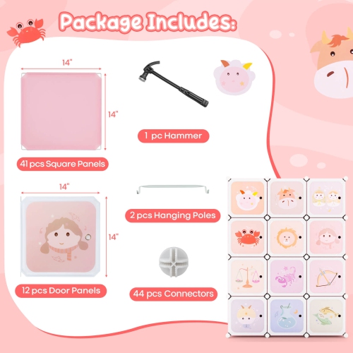 Costway 12-Cube Kids Wardrobe Baby Dresser Bedroom Armoire Clothes Hanging Closet with Doors