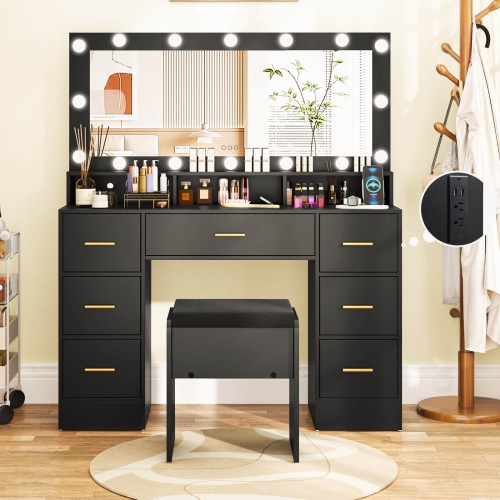 Costway Makeup Vanity Desk with Mirror & LED Lights