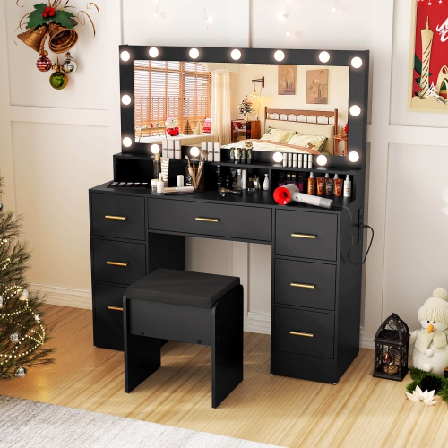 Costway Makeup Vanity Desk with Mirror & LED Lights