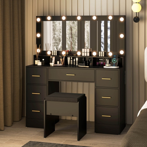 Costway Makeup Vanity Desk with Mirror & LED Lights