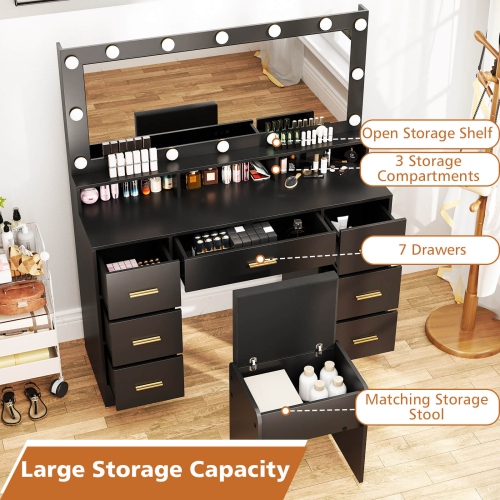 Costway Makeup Vanity Desk with Mirror & LED Lights