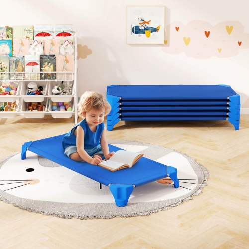 Ensemble de 6 lits empilables de Costway pour la garderie avec coins Easy Lift, cadre en métal robuste pour enfants
