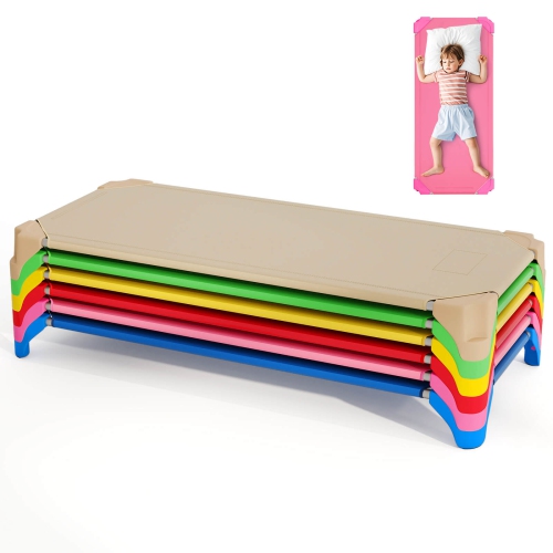 Ensemble de 6 lits empilables de Costway pour la garderie avec coins Easy Lift, cadre en métal robuste pour enfants