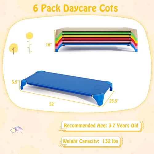 Ensemble de 6 lits empilables de Costway pour la garderie avec coins Easy Lift, cadre en métal robuste pour enfants