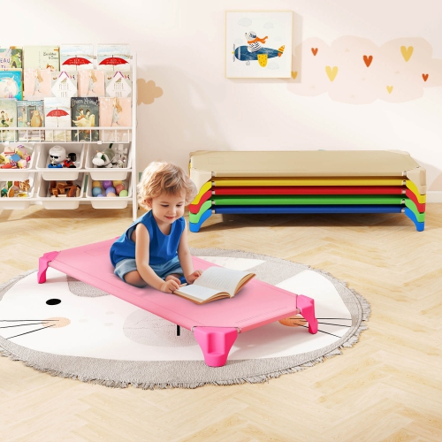Ensemble de 6 lits empilables de Costway pour la garderie avec coins Easy Lift, cadre en métal robuste pour enfants