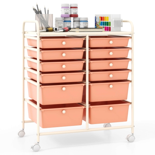 COSTWAY  12 Drawers Rolling Cart Storage Mutlicolor Scrapbook Paper Studio Organizer Bins
