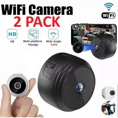 2 PACK of Mini WiFi HD Security Camera Wireless for Smart Home Security with Live Video Phone App, Human & Pet Detection, Car Nanny Cam, Sound & Port