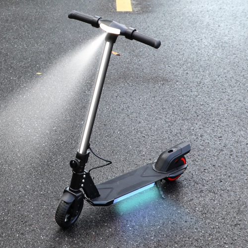 Trottinette électrique pliable noire de 6,5&nbsp;po pour enfants de BIIST avec phares LED, phares avant et pédale lumineuse multicolore
