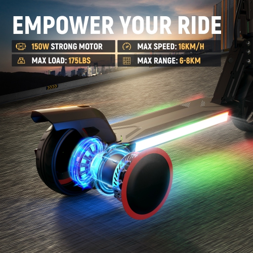 Trottinette électrique pliable noire de 6,5&nbsp;po pour enfants de BIIST avec phares LED, phares avant et pédale lumineuse multicolore