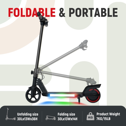 Trottinette électrique pliable noire de 6,5&nbsp;po pour enfants de BIIST avec phares LED, phares avant et pédale lumineuse multicolore