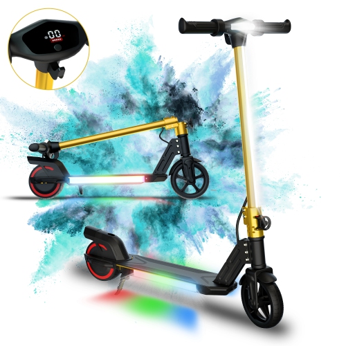 BIIST Gold 6.5" Foldable Kids Electric Scooter with LED Headlights, Front Lights, and Multicolor Light-Up Pedal