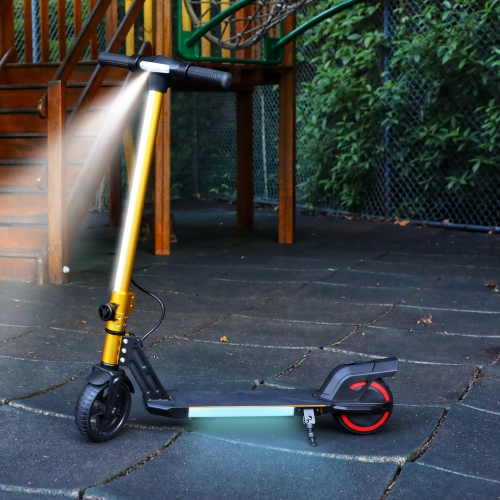 Trottinette électrique pliable de 6,5&nbsp;po pour enfants Gold de BIIST avec phares LED, phares avant et pédale lumineuse multicolore