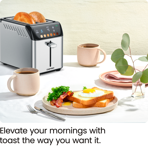 Chefman Smart Touch 2 Slice Digital Toaster, 6 Shade Settings, Stainless Steel Toaster 2 Slice with Extra-Wide Slots, Thick Bread Toaster and Bagel