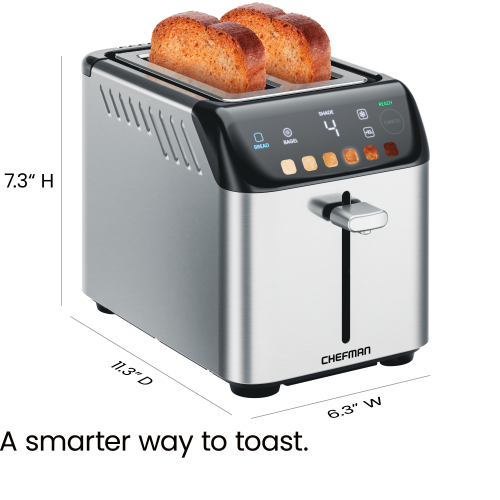 Chefman Smart Touch 2 Slice Digital Toaster, 6 Shade Settings, Stainless Steel Toaster 2 Slice with Extra-Wide Slots, Thick Bread Toaster and Bagel