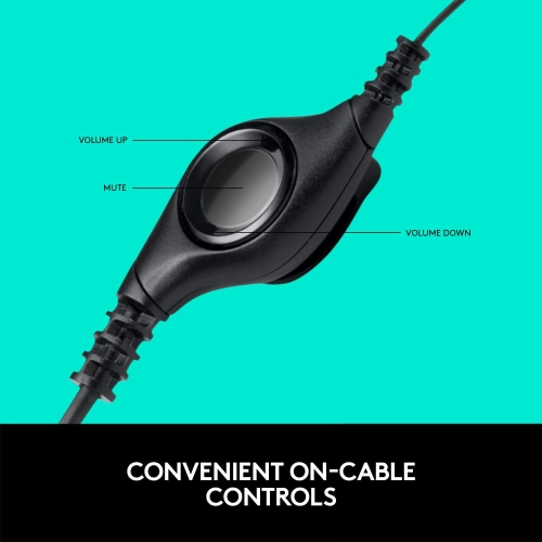 Logitech H390 Wired Headset for PC/Laptop, Stereo Headphones with Noise Cancelling Microphone, USB-A, in-Line Controls for Video Meetings, Music,