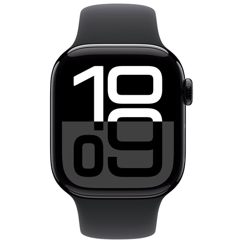 Apple Watch Series 10 42mm Jet Black Aluminum Case with Black Sport Band - Small/Medium