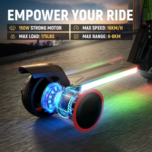 Trottinette électrique pliable pour enfants de 6,5 po vert de BIIST avec phares LED, phares avant et pédale lumineuse multicolore, cadre en