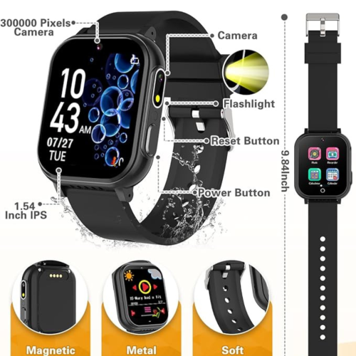 Kids Waterproof Smart Watch Boys Toys Age 5-12 with 32 Games, Dual Camera, Habit Tracking, Music Player, Video, Alarm Clock, HD Touchscreen Watch for