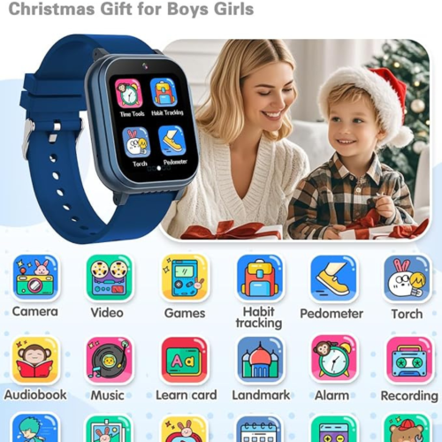 Kids Waterproof Smart Watch Boys Toys Age 5-12 with 32 Games, Dual Camera, Habit Tracking, Music Player, Video, Alarm Clock, HD Touchscreen Watch for