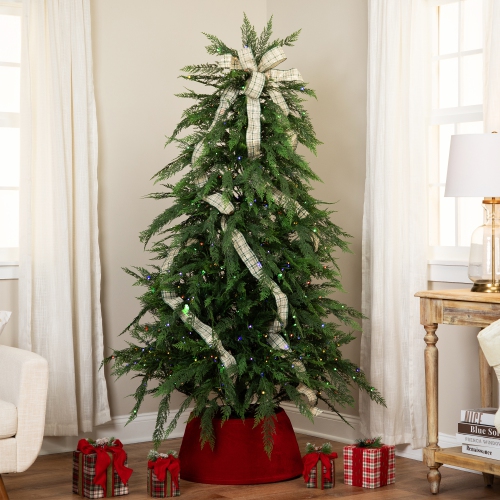 Pre-Lit Medium Weeping Cedar IPT Artificial Christmas Tree - 6.5' - Dual Color LED Lights